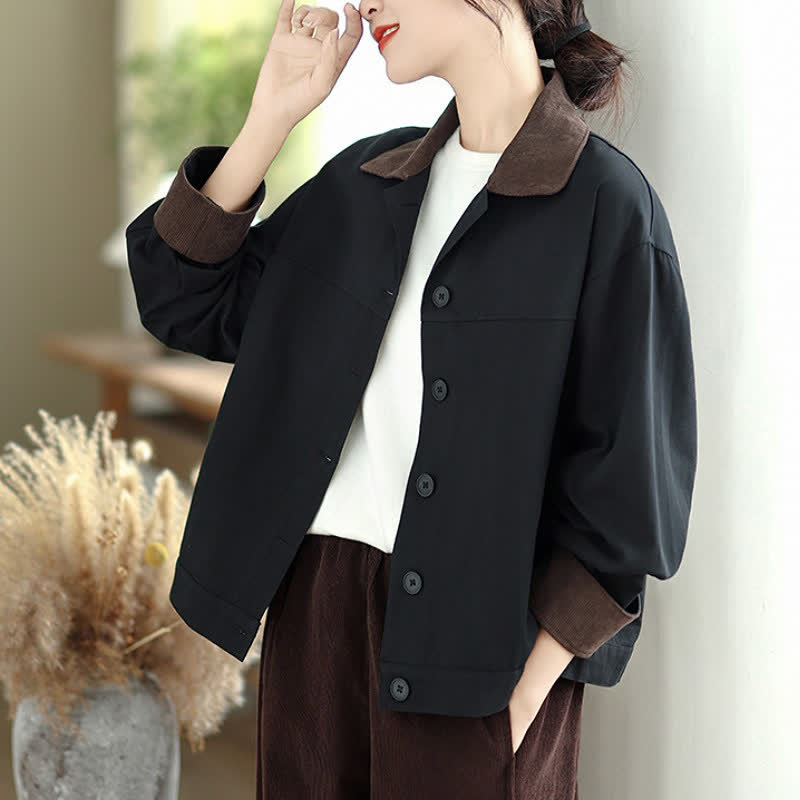 Buddha Stones Fall Casual Vintage Contrast Trim Design Button-Up Solid Women's Jacket - image 2