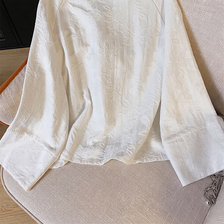 Buddha Stones Fall Vintage Tang Style Frog Button Floral Leaves Cotton Cropped Women's Long Sleeve Shirts - image 17