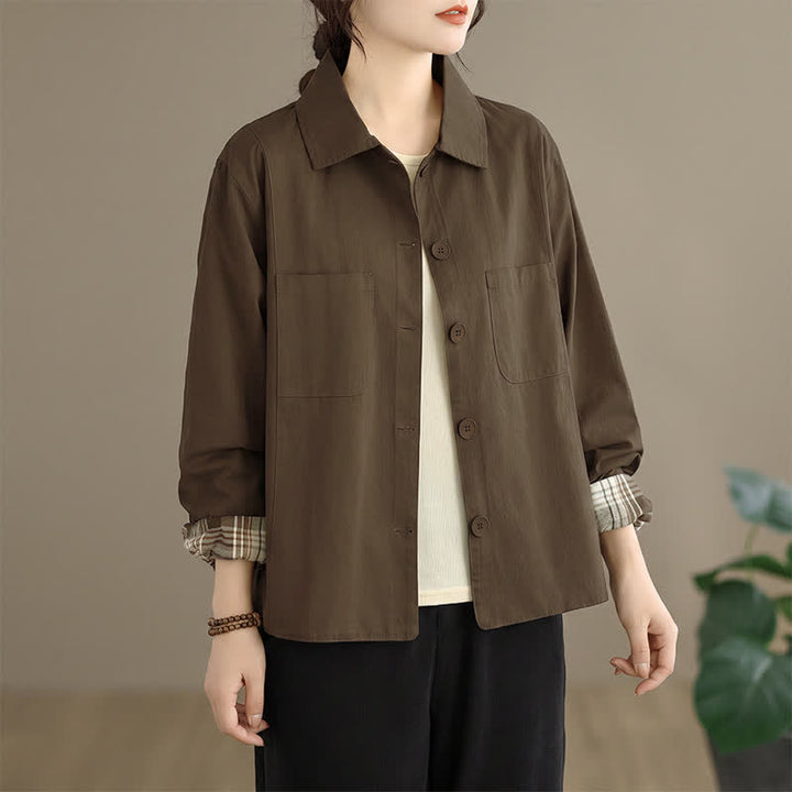 Buddha Stones Fall Basic Minimalist Solid Women's Jackets With Patch Pockets - SaddleBrown - US8-10, UK/AU12-14, EU40-42 (2XL) - image 9