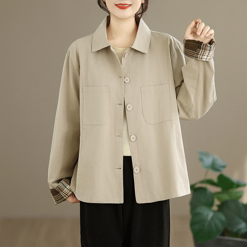Buddha Stones Fall Basic Minimalist Solid Women's Jackets With Patch Pockets - image 1