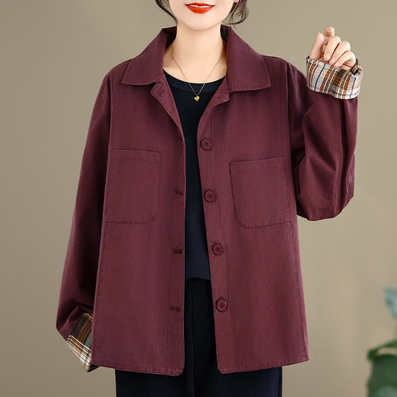 Buddha Stones Fall Basic Minimalist Solid Women's Jackets With Patch Pockets - image 15