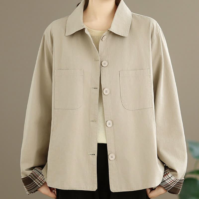 Buddha Stones Fall Basic Minimalist Solid Women's Jackets With Patch Pockets - image 5