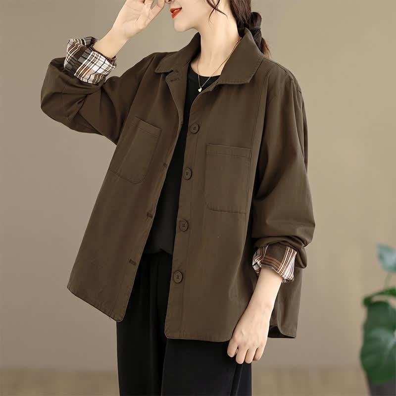 Buddha Stones Fall Basic Minimalist Solid Women's Jackets With Patch Pockets - image 12