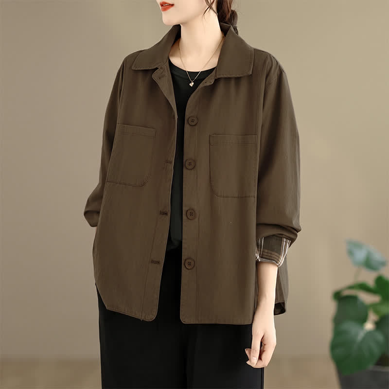 Buddha Stones Fall Basic Minimalist Solid Women's Jackets With Patch Pockets - image 13