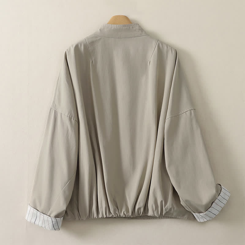Buddha Stones Fall Winter Casual Minimalist Mandarin Collar Solid Cropped Women's Jacket With Pockets - image 6