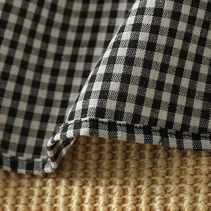 Buddha Stones Fall Vintage Button-Up Black and White Gingham Women's Long Sleeve Dress With Pockets - image 6