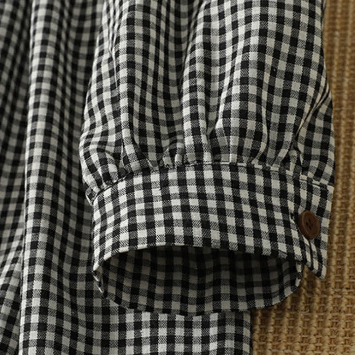 Buddha Stones Fall Vintage Button-Up Black and White Gingham Women's Long Sleeve Dress With Pockets - image 7