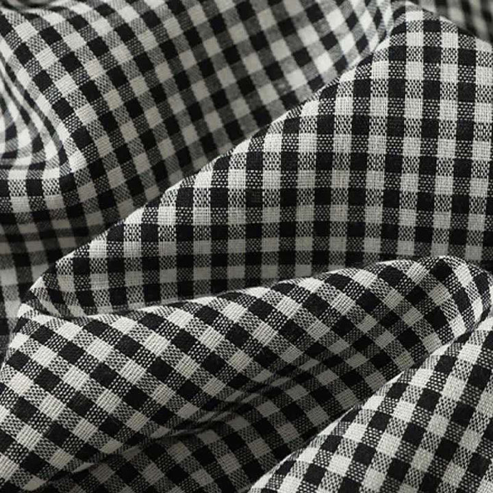 Buddha Stones Fall Vintage Button-Up Black and White Gingham Women's Long Sleeve Dress With Pockets - image 8