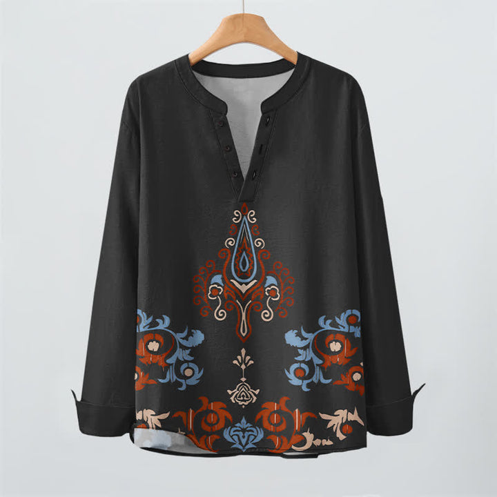 Buddha Stones Cotton Tribal Multicolored Geometric Pattern V-Neck Buttons Men's Long Sleeve Shirts - image 9