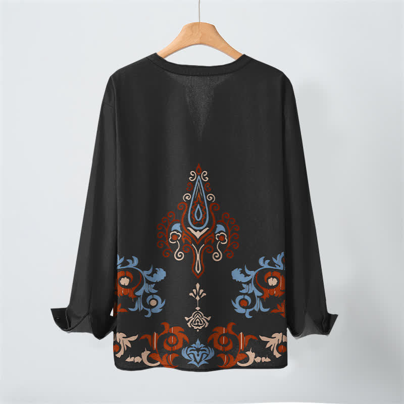 Buddha Stones Cotton Tribal Multicolored Geometric Pattern V-Neck Buttons Men's Long Sleeve Shirts - image 10