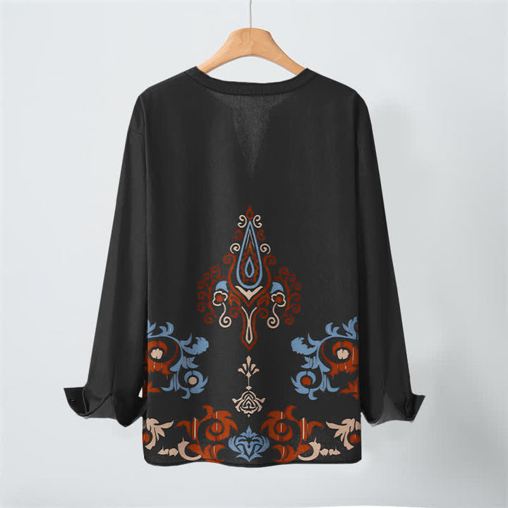Buddha Stones Cotton Tribal Multicolored Geometric Pattern V-Neck Buttons Men's Long Sleeve Shirts - image 10