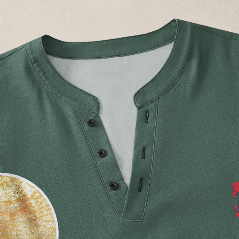 Buddha Stones Cotton Ocean Wave Sailboat Moon Pattern V-Neck Buttons Men's Long Sleeve Shirts - image 18