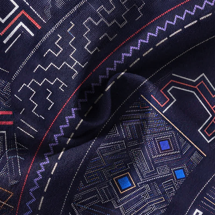 Buddha Stones Cotton Tribal Mandala Pattern V-Neck Buttons Men's Long Sleeve Shirts - image 6