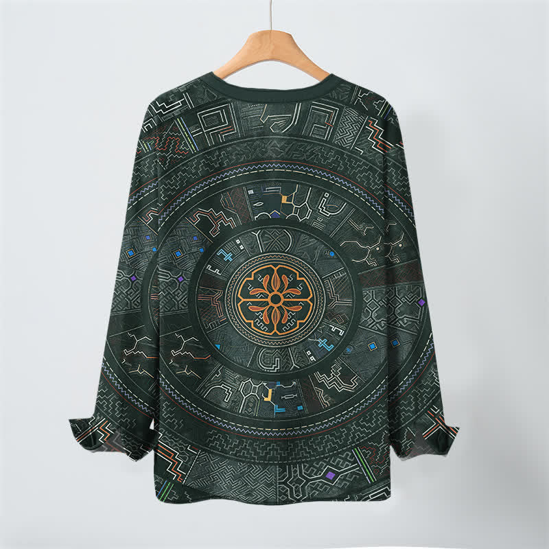 Buddha Stones Cotton Tribal Mandala Pattern V-Neck Buttons Men's Long Sleeve Shirts - image 10