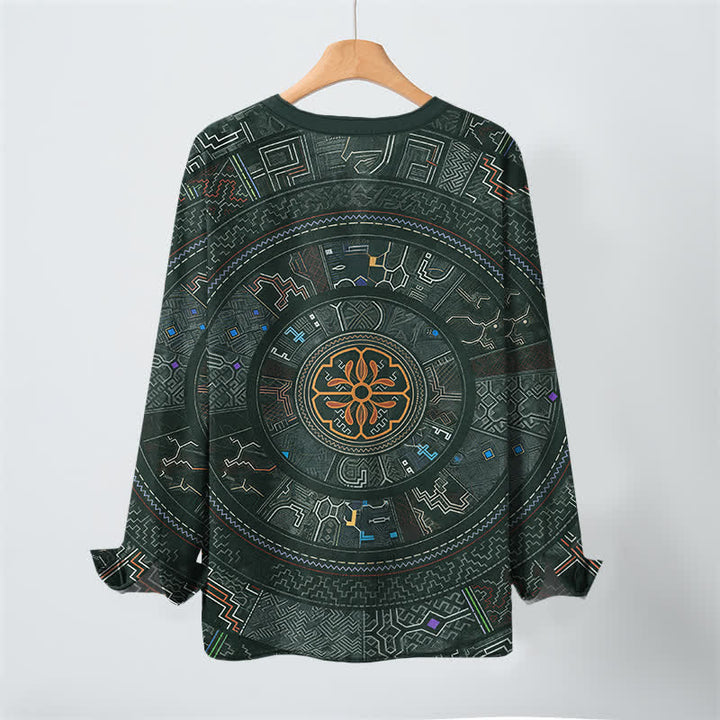 Buddha Stones Cotton Tribal Mandala Pattern V-Neck Buttons Men's Long Sleeve Shirts - image 10