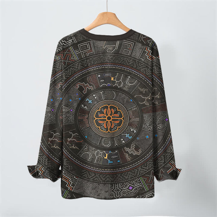 Buddha Stones Cotton Tribal Mandala Pattern V-Neck Buttons Men's Long Sleeve Shirts - image 17