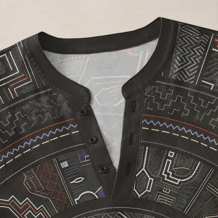 Buddha Stones Cotton Tribal Mandala Pattern V-Neck Buttons Men's Long Sleeve Shirts - image 18