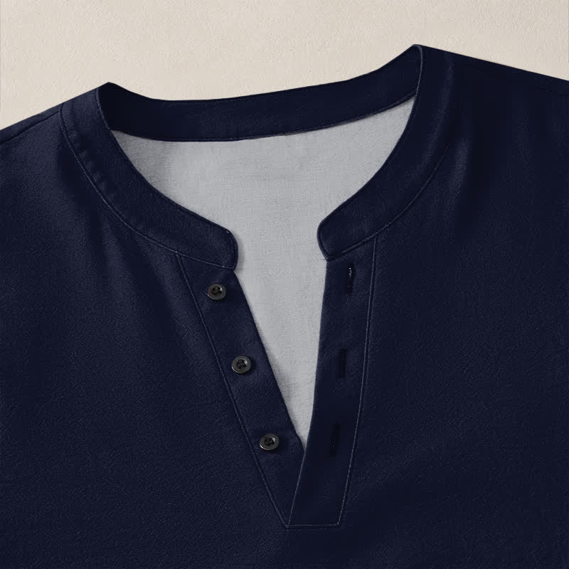 Buddha Stones Cotton Ocean Wave Spiral Pattern V-Neck Buttons Men's Long Sleeve Shirts - image 4