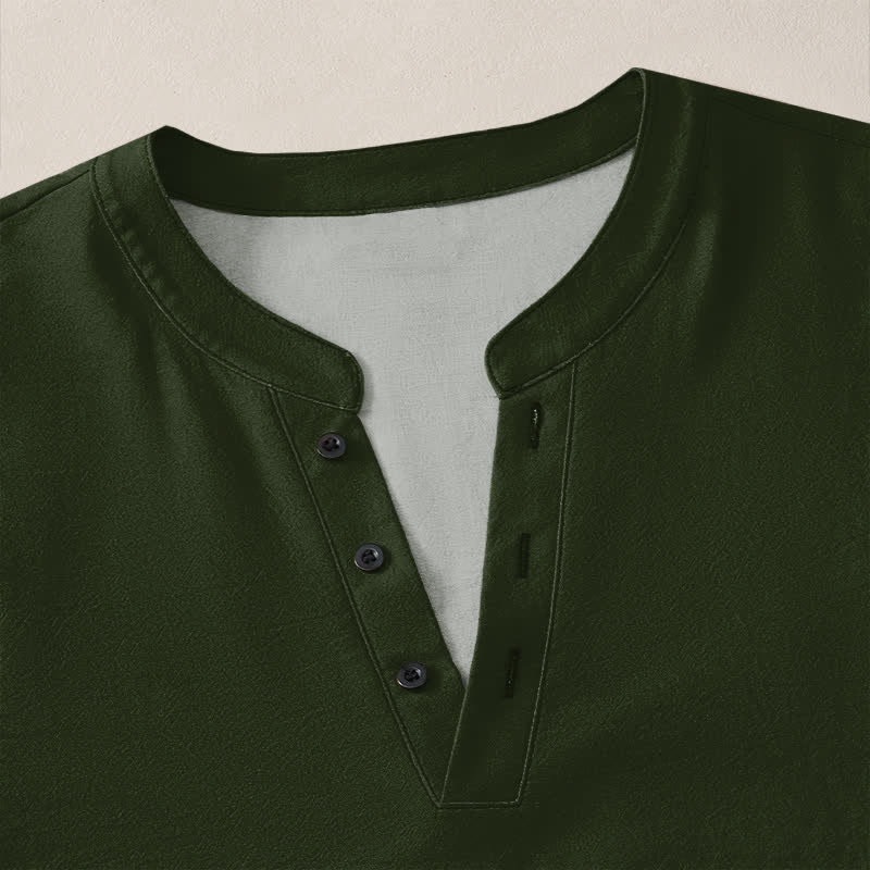 Buddha Stones Cotton Ocean Wave Spiral Pattern V-Neck Buttons Men's Long Sleeve Shirts - image 11