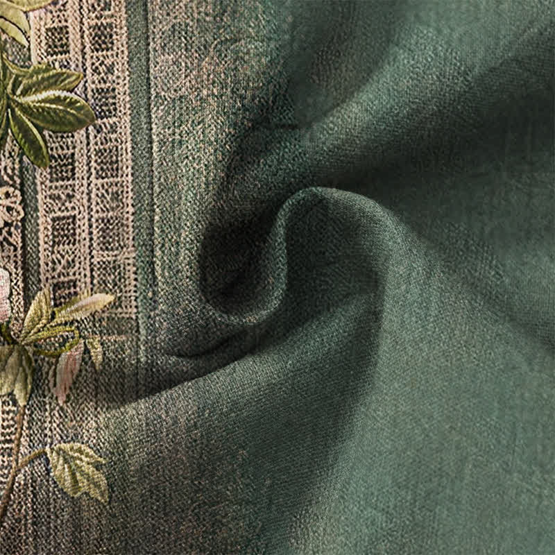 Buddha Stones Cotton Vintage Floral Vine Pattern V-Neck Buttons Men's Long Sleeve Shirts - image 6