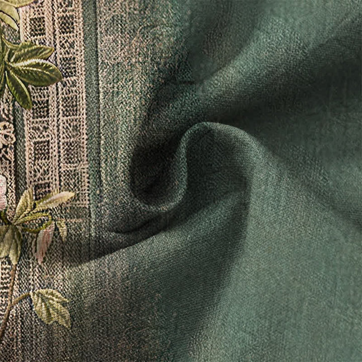 Buddha Stones Cotton Vintage Floral Vine Pattern V-Neck Buttons Men's Long Sleeve Shirts - image 6