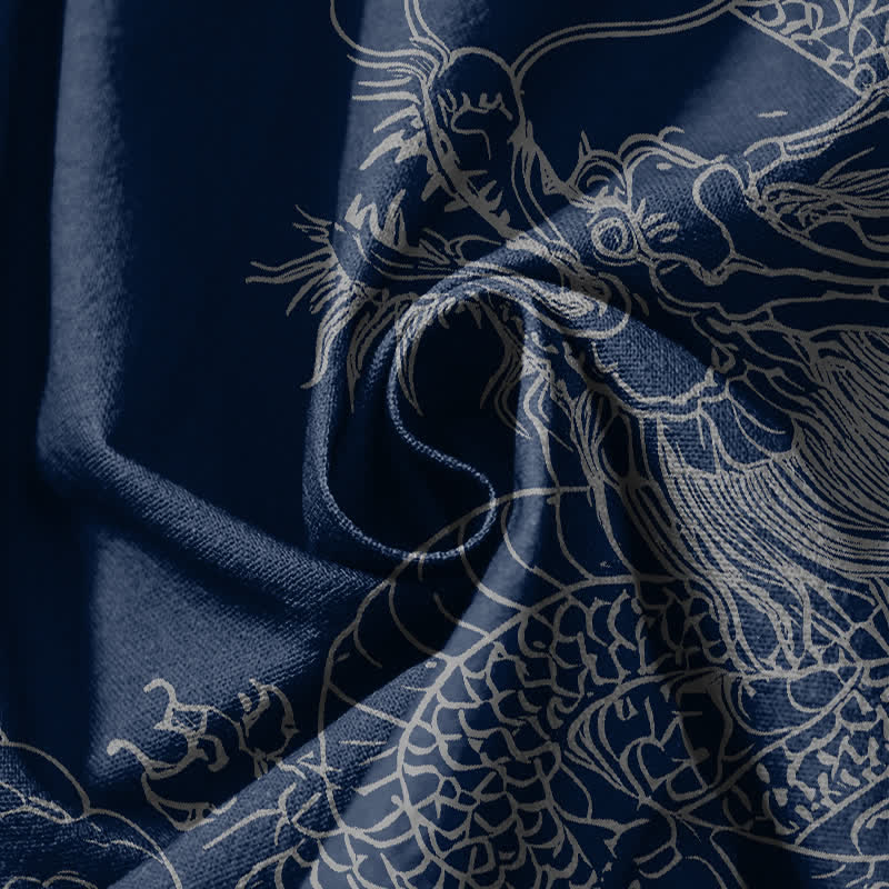Buddha Stones Pure Cotton Dragon Auspicious Clouds Pattern Drawstring Men's Harem Pants With Pockets - image 5