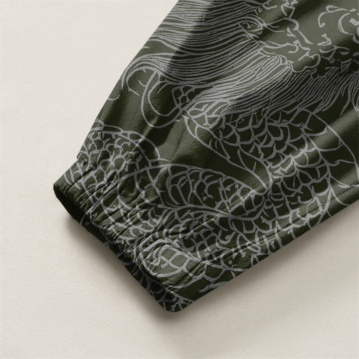 Buddha Stones Pure Cotton Dragon Auspicious Clouds Pattern Drawstring Men's Harem Pants With Pockets - image 10