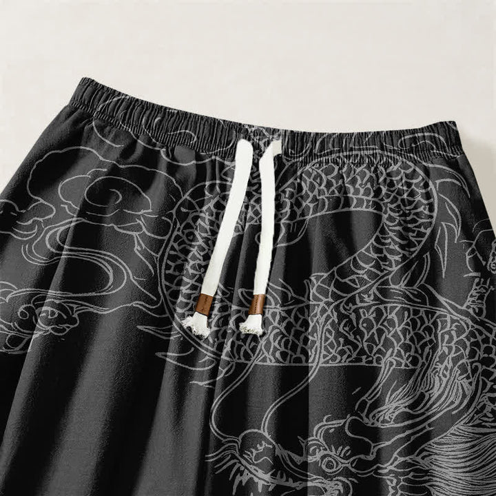 Buddha Stones Pure Cotton Dragon Auspicious Clouds Pattern Drawstring Men's Harem Pants With Pockets - image 15