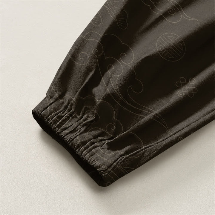 Buddha Stones Pure Cotton Traditional Cloud Medallion Pattern Drawstring Men's Harem Pants With Pockets - image 4