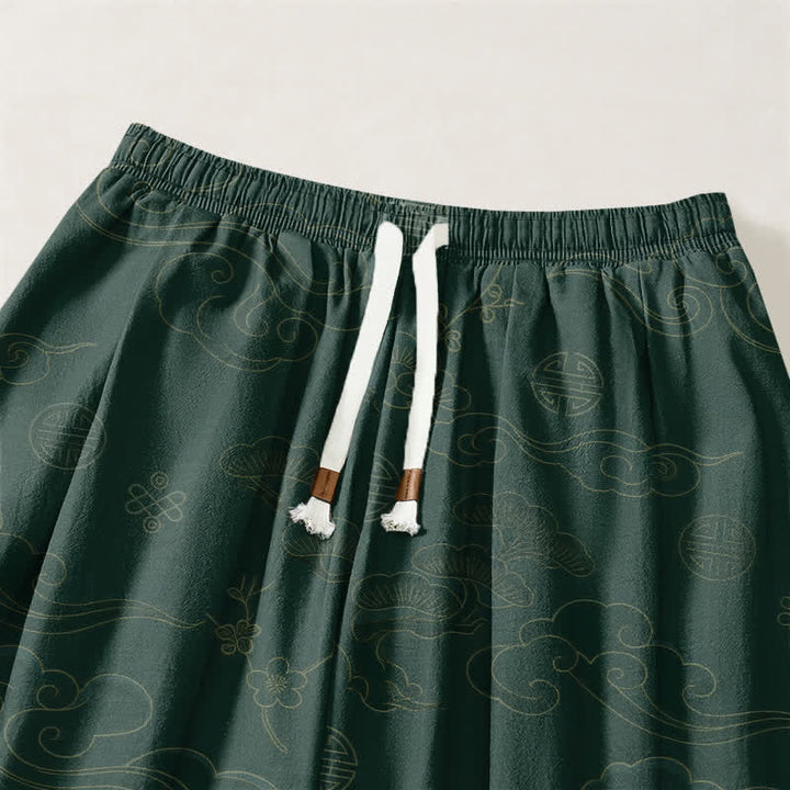 Buddha Stones Pure Cotton Traditional Cloud Medallion Pattern Drawstring Men's Harem Pants With Pockets - image 9