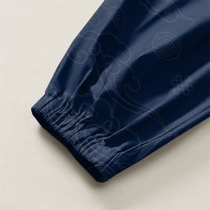 Buddha Stones Pure Cotton Traditional Cloud Medallion Pattern Drawstring Men's Harem Pants With Pockets - image 16