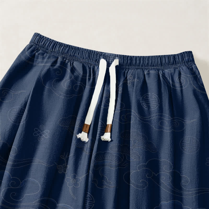 Buddha Stones Pure Cotton Traditional Cloud Medallion Pattern Drawstring Men's Harem Pants With Pockets - image 15