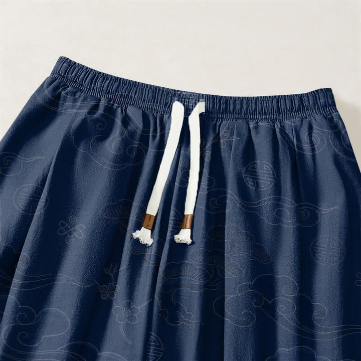 Buddha Stones Pure Cotton Traditional Cloud Medallion Pattern Drawstring Men's Harem Pants With Pockets - image 15