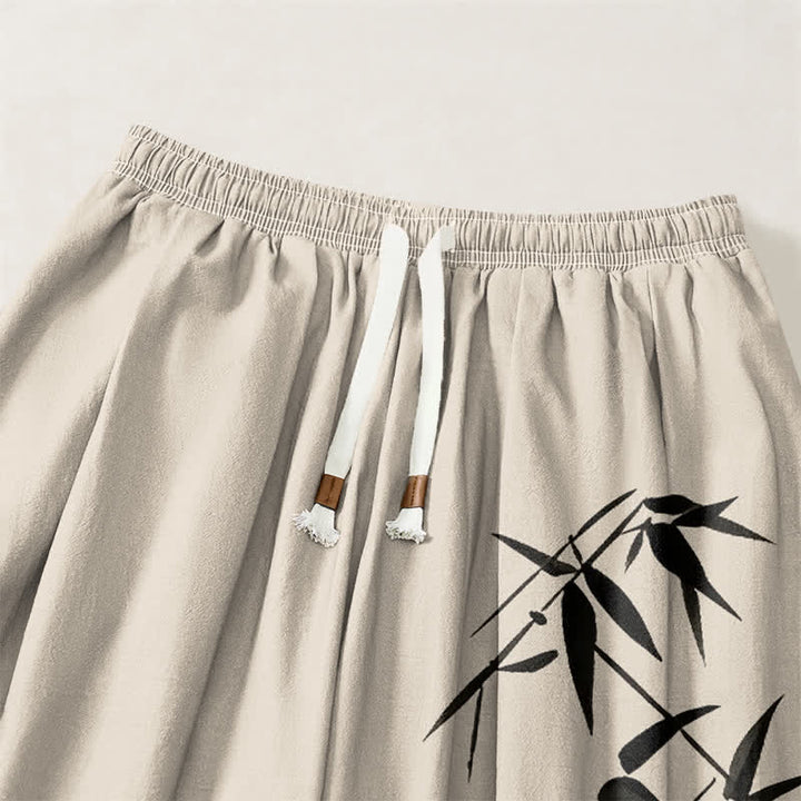 Buddha Stones Pure Cotton Ink Bamboo Pattern Drawstring Men's Harem Pants With Pockets - image 15