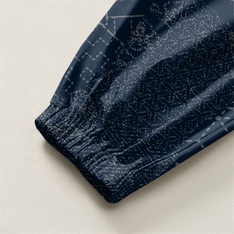 Buddha Stones Pure Cotton Geometric Wave Pattern Drawstring Men's Harem Pants With Pockets - image 4