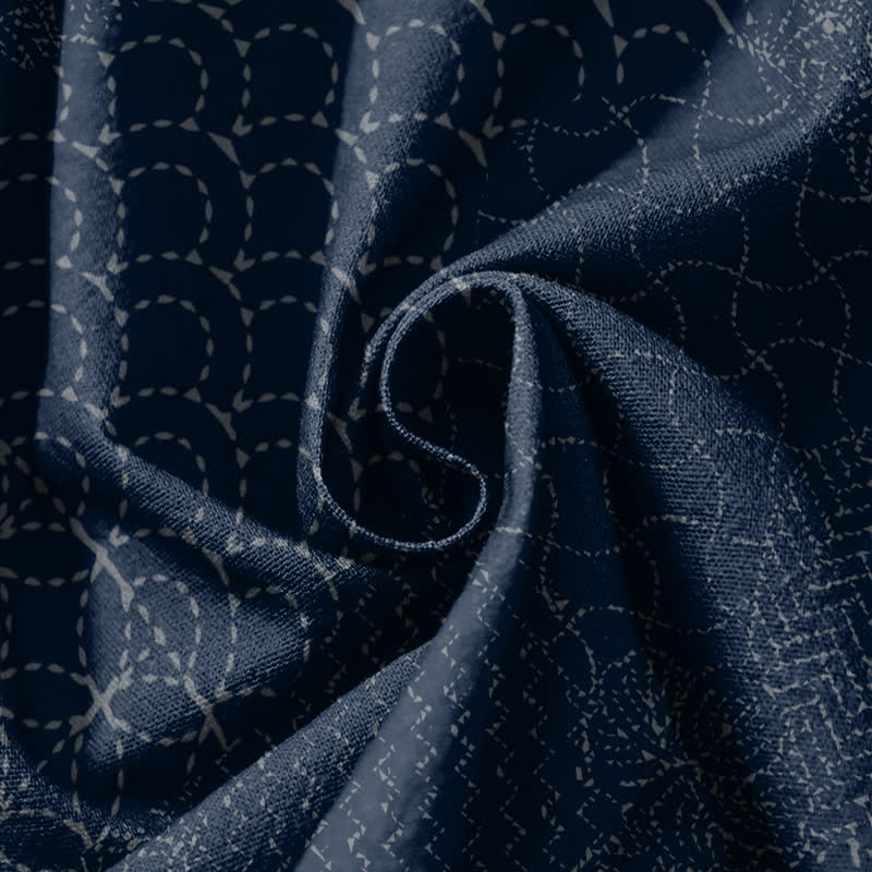 Buddha Stones Pure Cotton Geometric Wave Pattern Drawstring Men's Harem Pants With Pockets - image 5