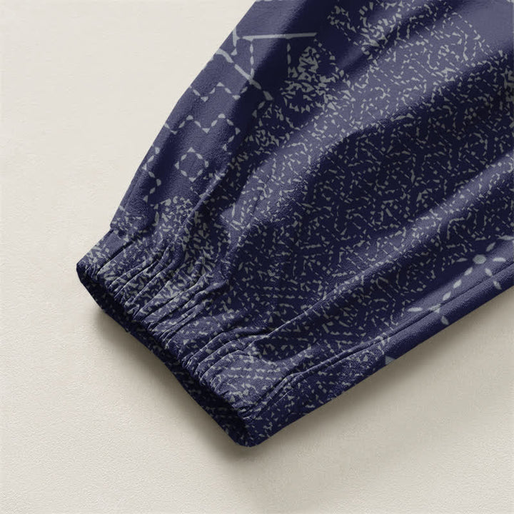 Buddha Stones Pure Cotton Geometric Wave Pattern Drawstring Men's Harem Pants With Pockets - image 10