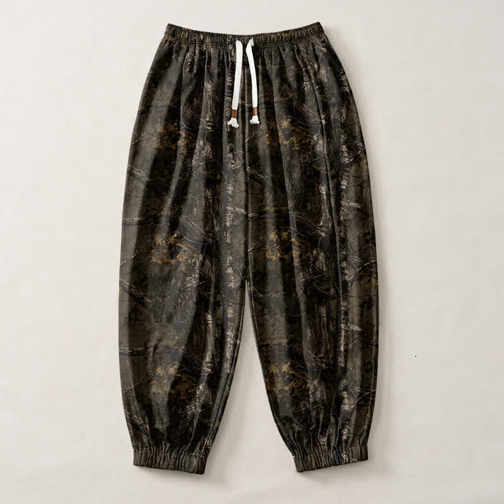 Buddha Stones Pure Cotton Marble Camo Pattern Drawstring Men's Harem Pants With Pockets - image 1