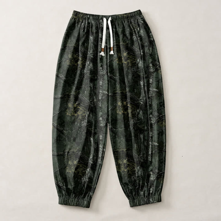 Buddha Stones Pure Cotton Marble Camo Pattern Drawstring Men's Harem Pants With Pockets - image 13