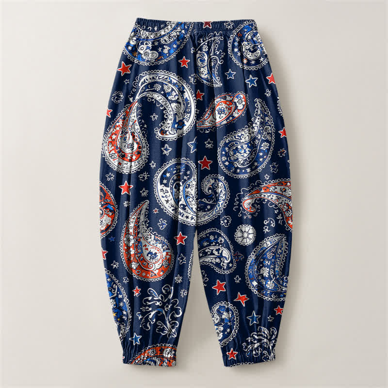 Buddha Stones Pure Cotton Paisley Star Pattern Drawstring Men's Harem Pants With Pockets - image 2