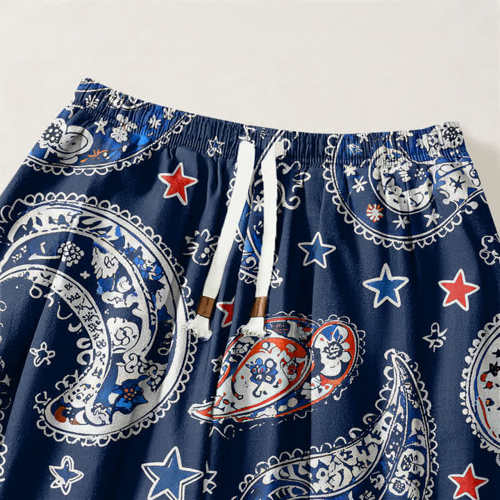 Buddha Stones Pure Cotton Paisley Star Pattern Drawstring Men's Harem Pants With Pockets - image 3