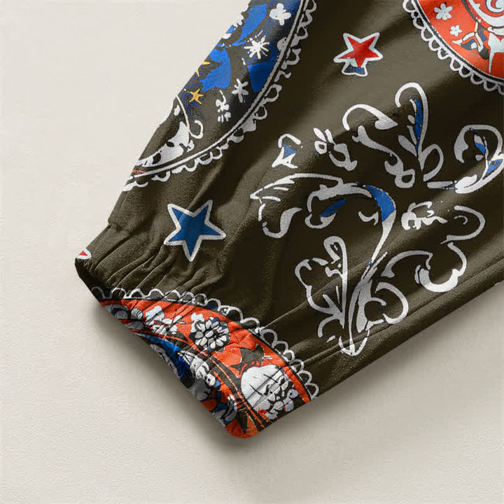 Buddha Stones Pure Cotton Paisley Star Pattern Drawstring Men's Harem Pants With Pockets - image 10