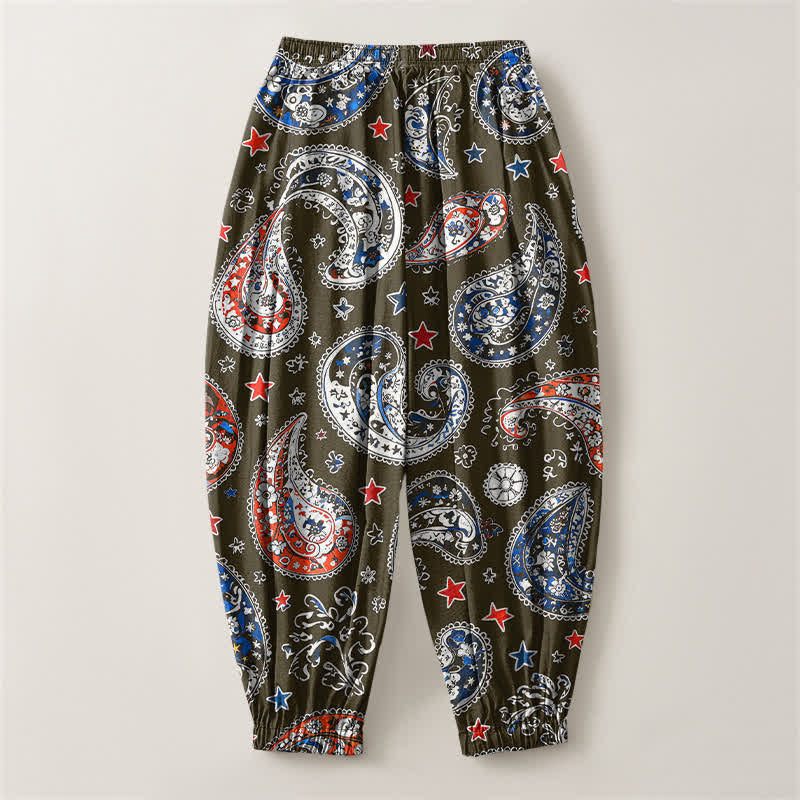 Buddha Stones Pure Cotton Paisley Star Pattern Drawstring Men's Harem Pants With Pockets - image 8