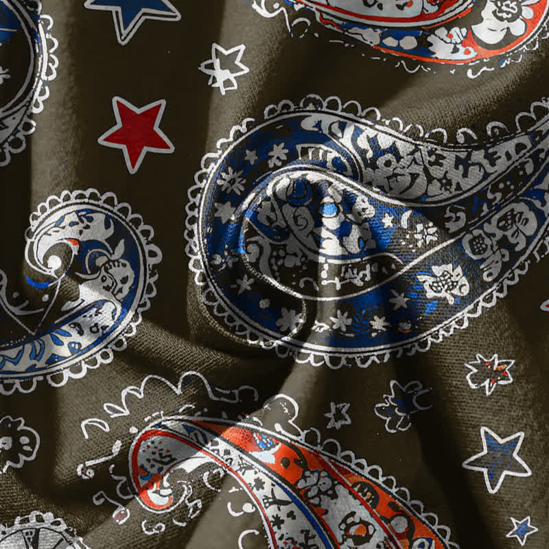Buddha Stones Pure Cotton Paisley Star Pattern Drawstring Men's Harem Pants With Pockets - image 11