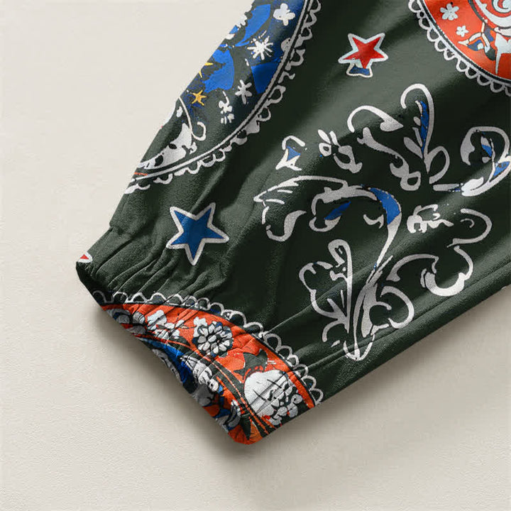 Buddha Stones Pure Cotton Paisley Star Pattern Drawstring Men's Harem Pants With Pockets - image 16