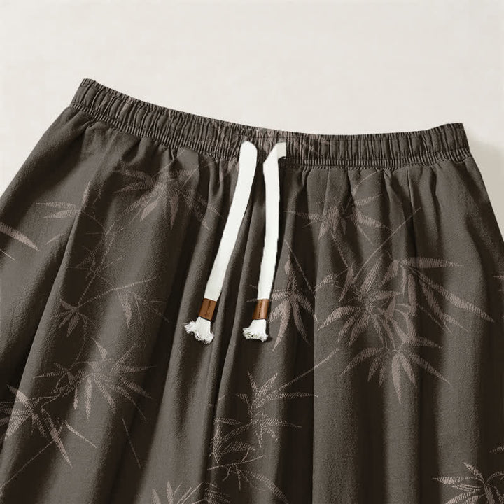 Buddha Stones Pure Cotton Bamboo Leaf Pattern Drawstring Men's Harem Pants With Pockets - image 3