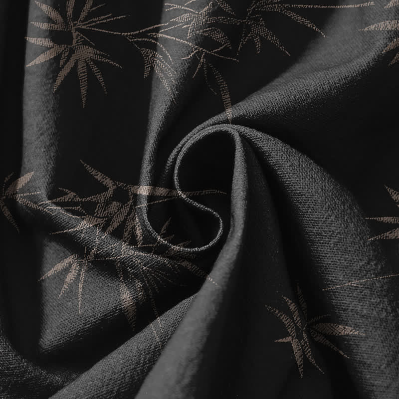 Buddha Stones Pure Cotton Bamboo Leaf Pattern Drawstring Men's Harem Pants With Pockets - image 17