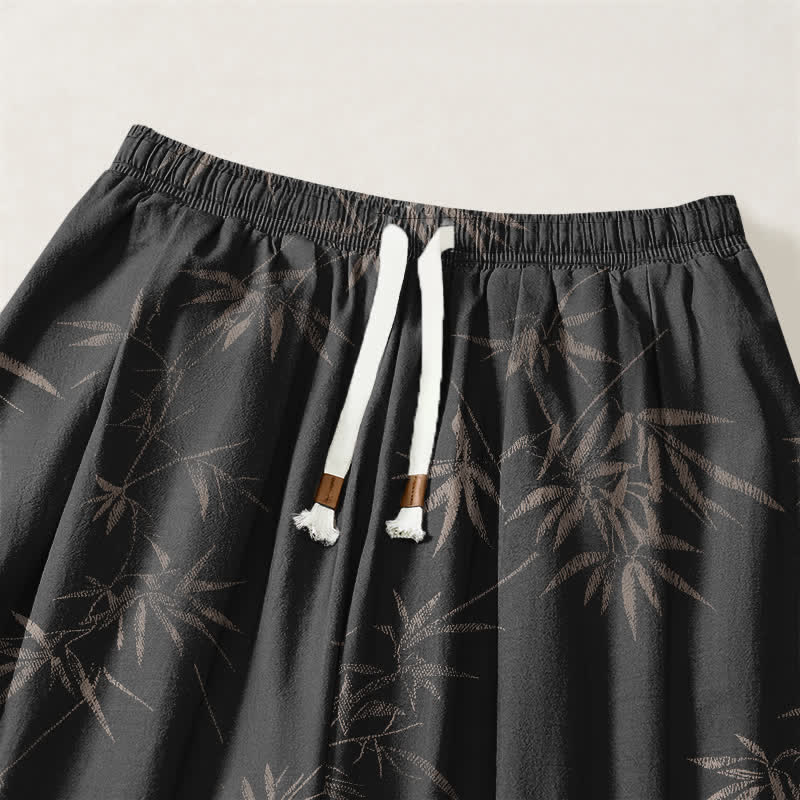 Buddha Stones Pure Cotton Bamboo Leaf Pattern Drawstring Men's Harem Pants With Pockets - image 15