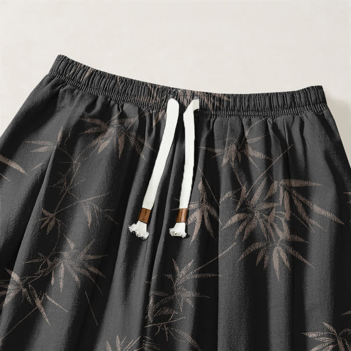 Buddha Stones Pure Cotton Bamboo Leaf Pattern Drawstring Men's Harem Pants With Pockets - image 15
