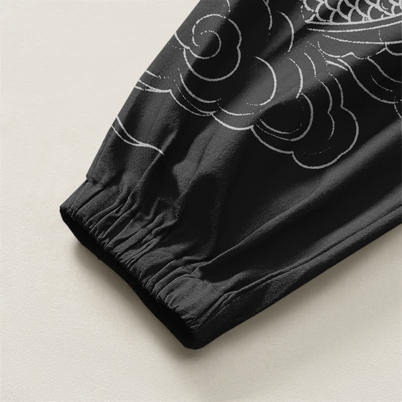 Buddha Stones Pure Cotton White Dragon Clouds Pattern Drawstring Men's Harem Pants With Pockets - image 16